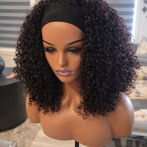 Curly Black Wig with Headband